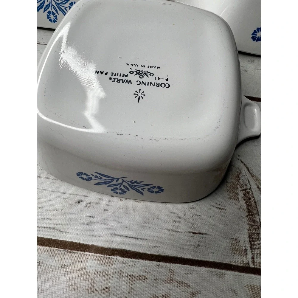Corning Ware Petite Pan Blue Cornflower White Vintage P-41 Set of 3
